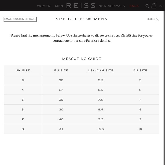 reiss size chart